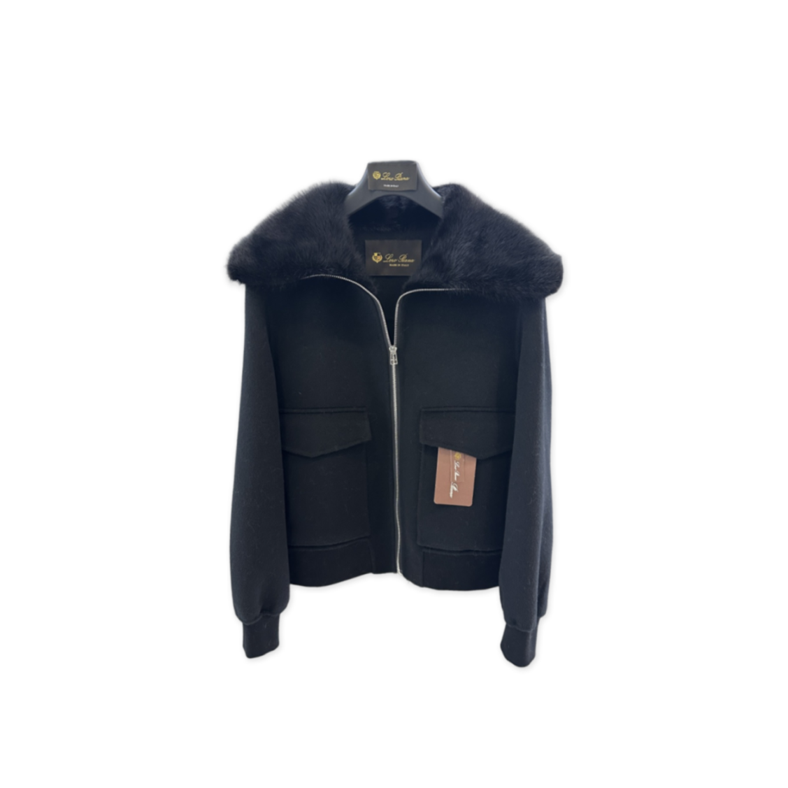 LORO PIANA LARGE LAPEL MINK CASHMERE ZIP-UP JACKET